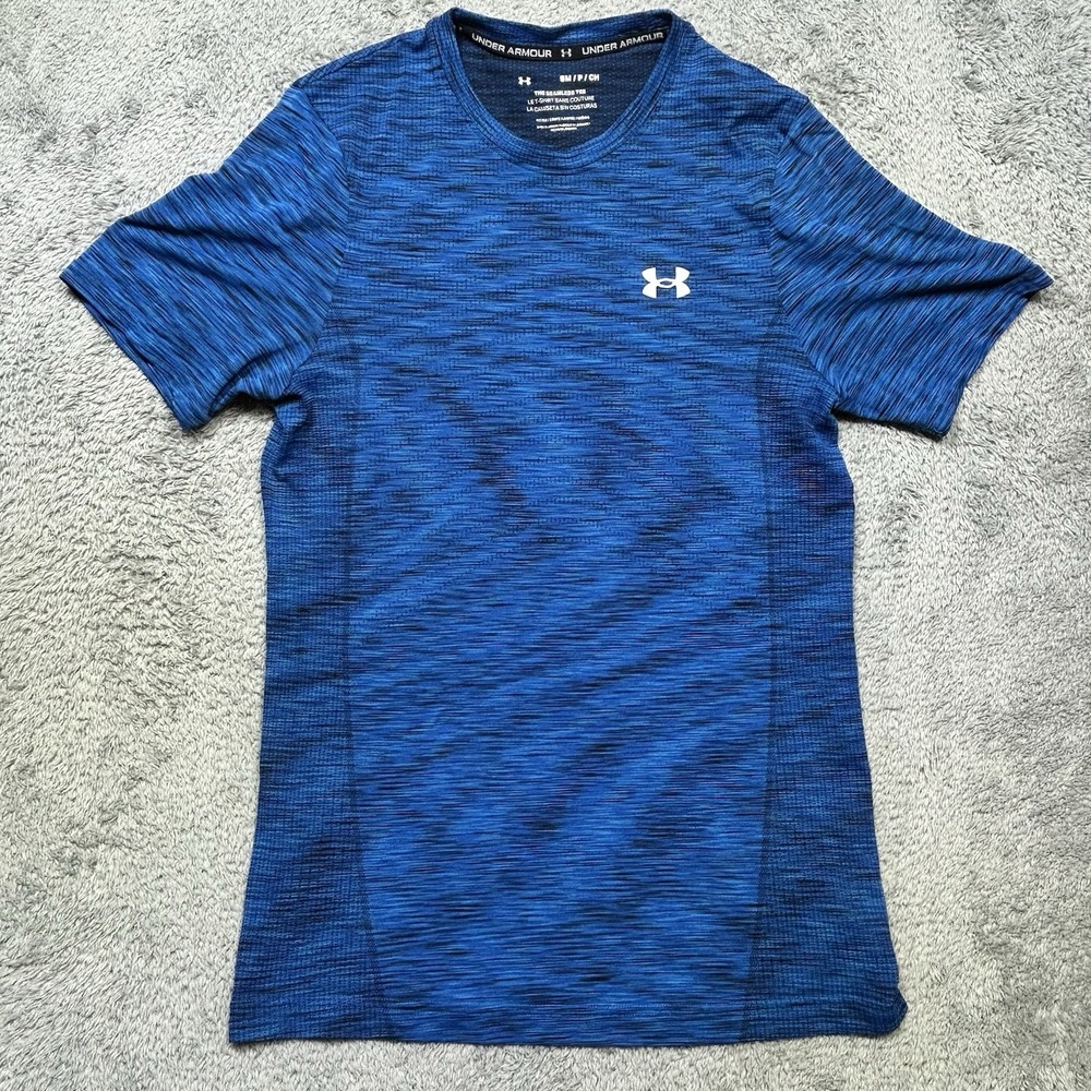 Under Armour Shirt Mens S Blue Seamless Crew Fitted Short Sleeve Active Gym Run